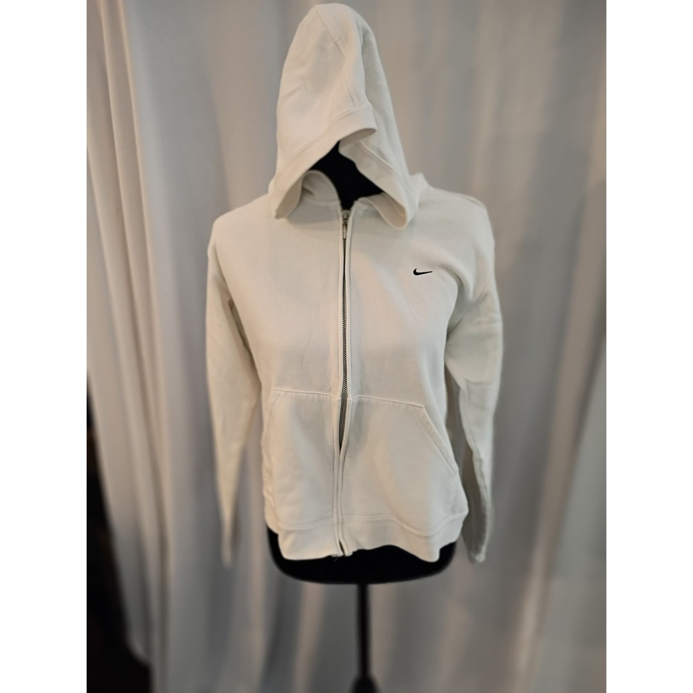 Nike White Full Zip Hoodie Embroidered Swoosh Logo Sweatshirt Girls Large 12-14